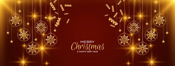 Merry Christmas Festival Glossy Red Color Banner Design Vector — Stock Vector