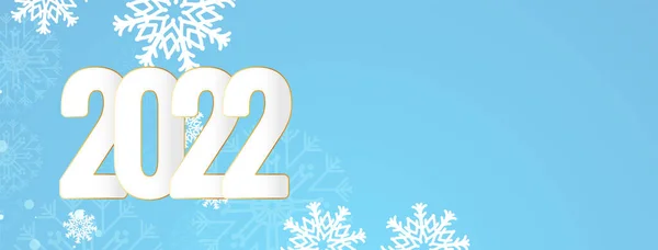 Gelukkig Nieuwjaar 2022 Soft Blue Sneeuwvlokken Banner Ontwerp Vector — Stockvector