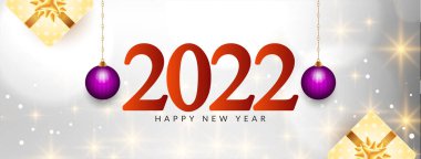 Modern Mutlu yıllar 2022 Parlak parlak bayrak tasarım vektörü
