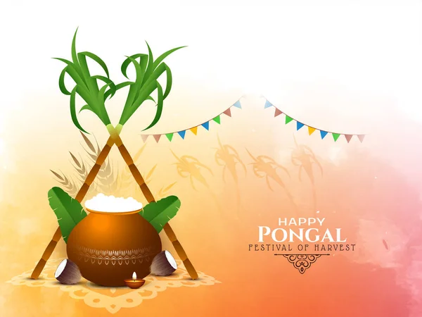 Happy Pongal South Indian Festival Background Design Vector — Image vectorielle