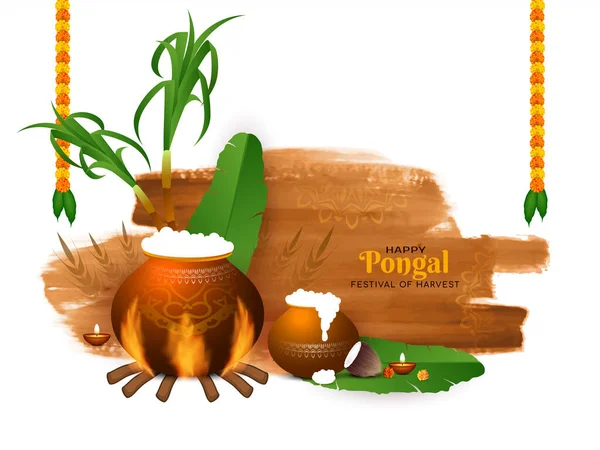 Happy Pongal South Indian Festival Background Design Vector — Stock Vector