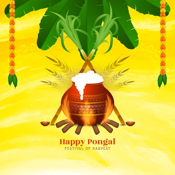 Happy Pongal Festival Yellow Color Background Design Vector — Vetor de Stock