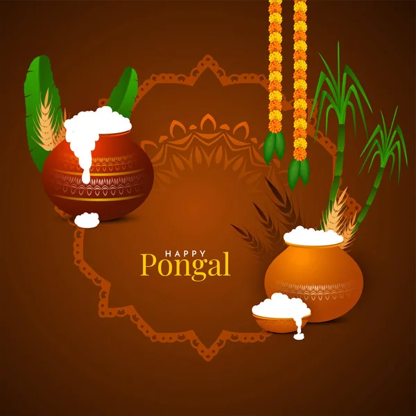 Happy Pongal Harvest Festival Brown Color Background Design Vector — Vetor de Stock