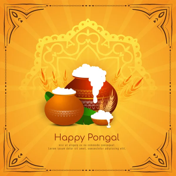 Happy Pongal Cultural Crop Festival Yellow Background Design Vector — Vetor de Stock