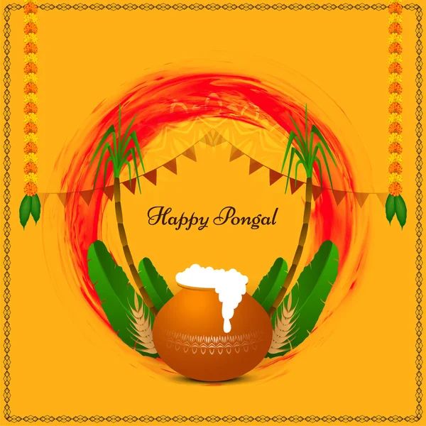 Kültürel Happy Pongal Festivali Sarı Renk Arkaplan Tasarım Vektörü — Stok Vektör