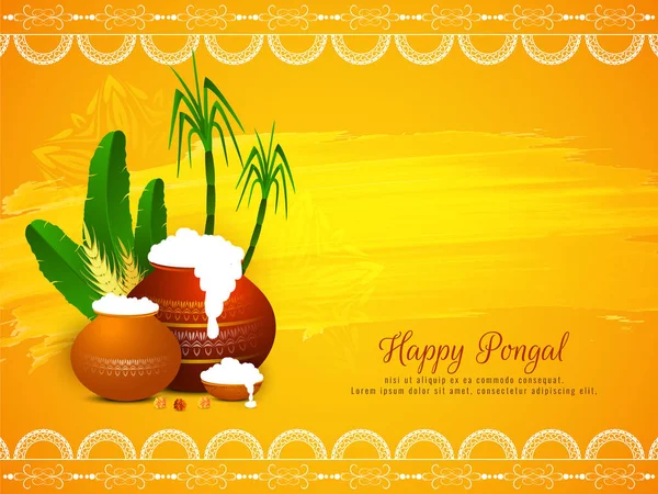Happy Pongal Festival Artistic Yellow Color Background Design Vector — Vetor de Stock