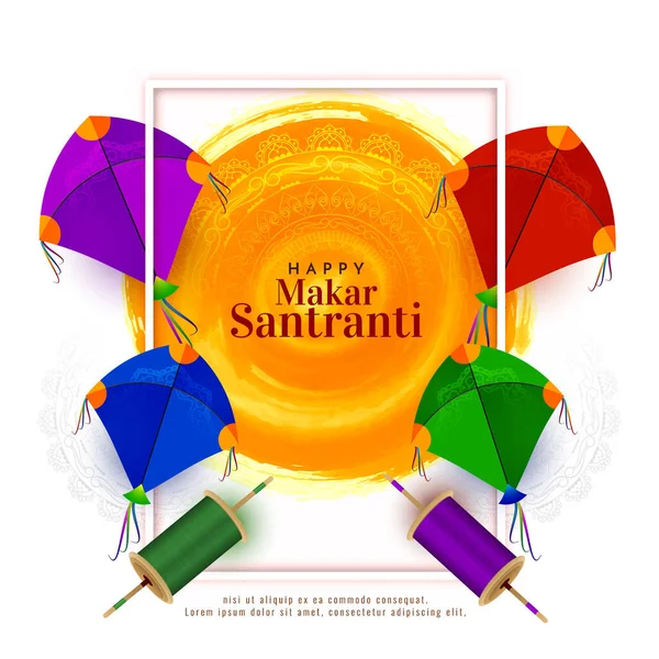 Makar Sankranti Festival Fond Décoratif Avec Vecteur Cerfs Volants Colorés — Image vectorielle