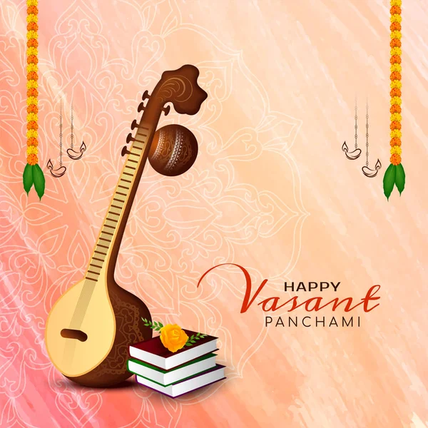Happy Vasant Panchami Festival Wisdom Art Celebration Background Vector — Vector de stock