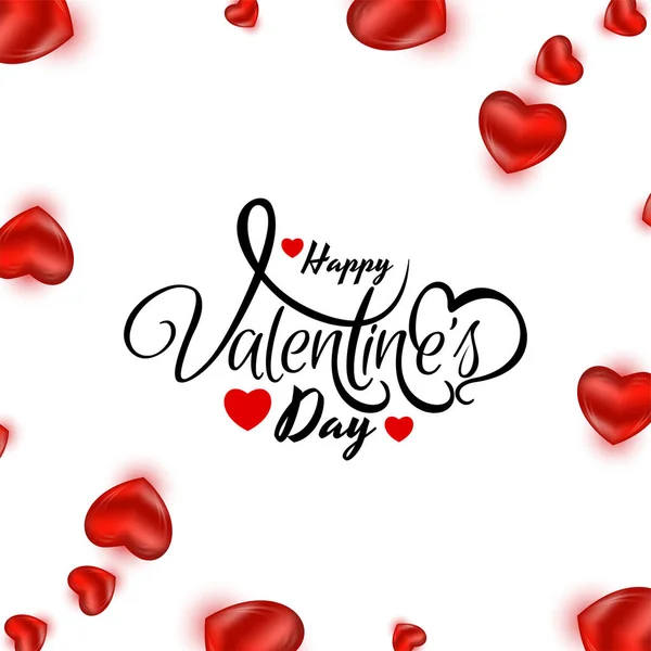 Happy Valentines Day Stylish Text Design Decorative Background Red Hearts — Stock Vector