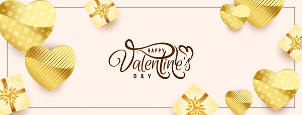 Beautiful Happy Valentines Day Red Hearts Banner Design Vector — Stock Vector