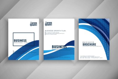 Modern wave design business brochure template set vector clipart