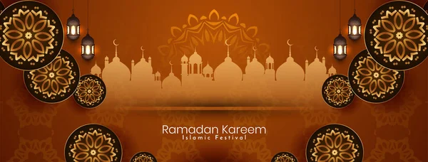 Ramadan Kareem Islamski Tradycyjny Festiwal Baner Design Wektor — Wektor stockowy