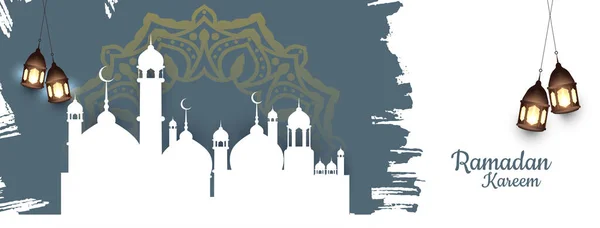Ramadan Kareem Islamski Festiwal Powitalny Sztandar Wektorem Meczetu — Wektor stockowy
