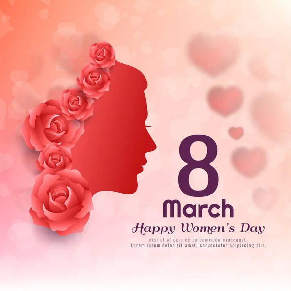 Happy Womens Carte Célébration Journée Avec Visage Dame Vecteur — Image vectorielle