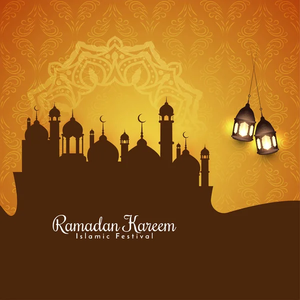 Religious Ramadan Kareem Traditional Islamic Festival Mosque Background Vector — Stock Vector