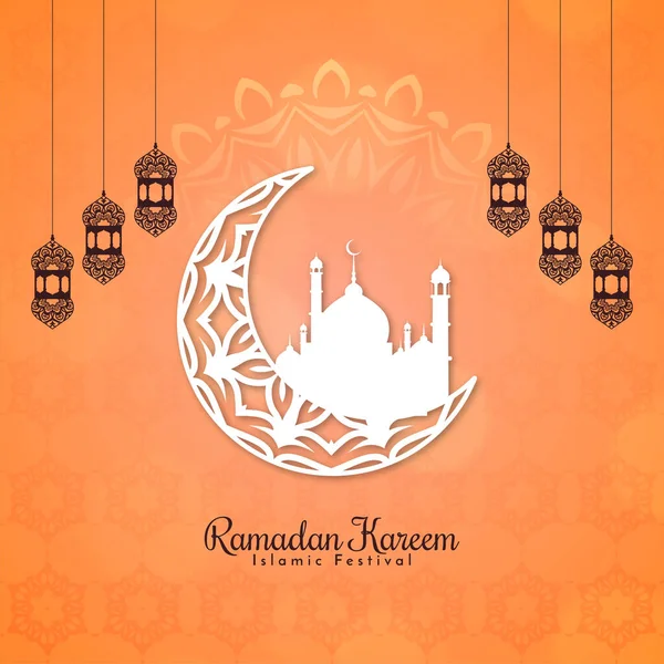 Ramadan Kareem Fond Islamique Avec Croissant Lune Vecteur Conception — Image vectorielle