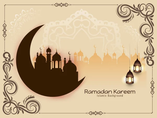 Ramazan Kareem Güzel Hilal Arka Plan Tasarım Vektörü — Stok Vektör
