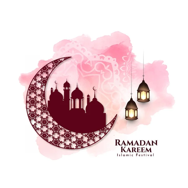 Ramadan Kareem Croissant Islamique Lune Aquarelle Fond Design Vecteur — Image vectorielle