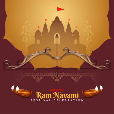 Mutlu Ram Navami kültürel Hindu festivali kutlama kartı vektörü diliyor