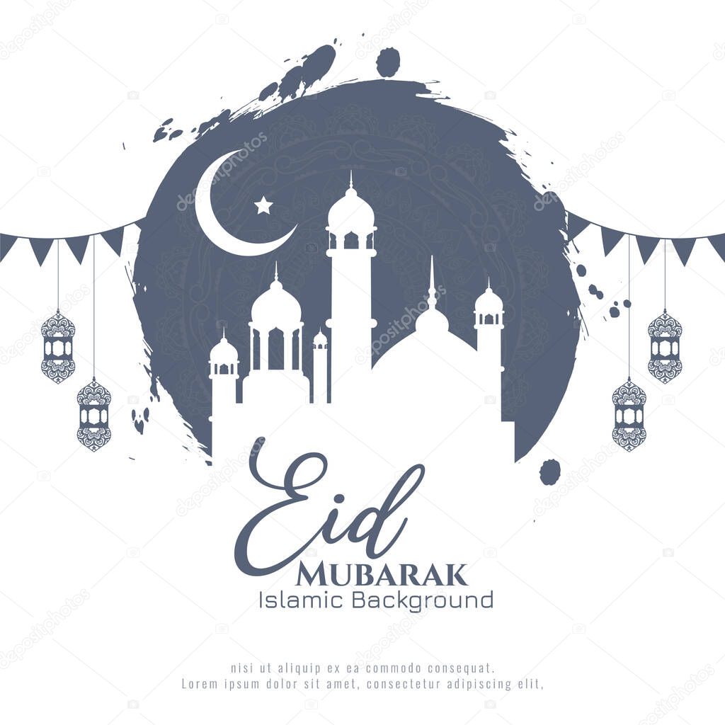 Eid Mubarak festival celebration Islamic greeting mosque background vector