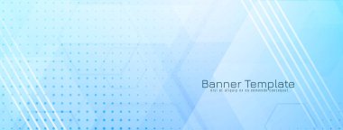 Modern yumuşak mavi renk geometrik altıgen şekiller bayrak tasarım vektörü