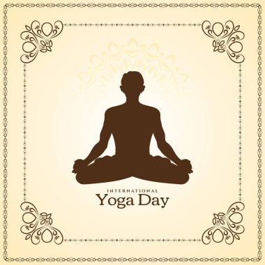 Sanatsal çerçeve tasarım vektörüyle uluslararası yoga günü arkaplanı