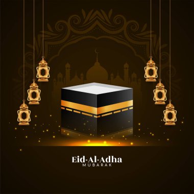 Kurban Bayramı arka planında altın fener tasarım vektörü