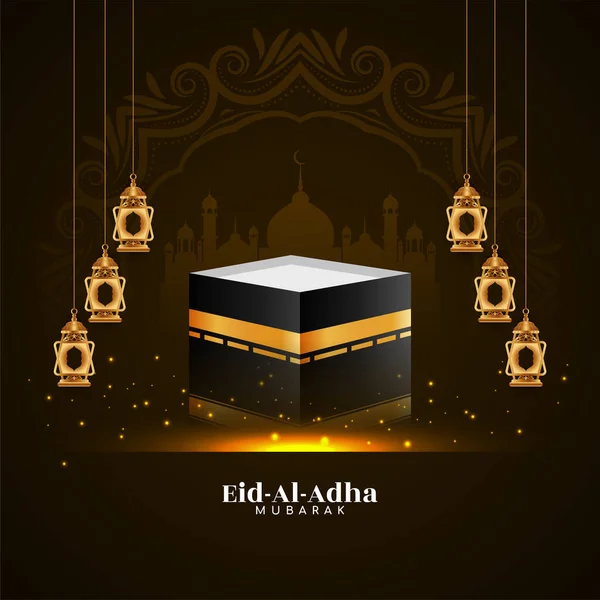 Aïd Adha Fond Moubarak Avec Des Lanternes Dorées Vecteur Conception — Image vectorielle