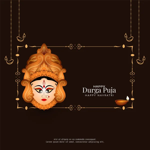 Happy Navratri Durga Puja Hindu Traditional Festival Card Background Vector — Stock Vector