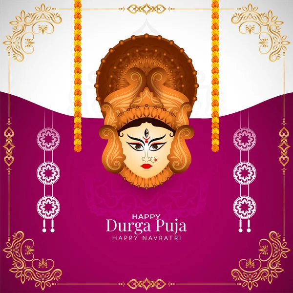 Religieux Durga Puja Happy Navratri Festival Fond Avec Déesse Visage — Image vectorielle