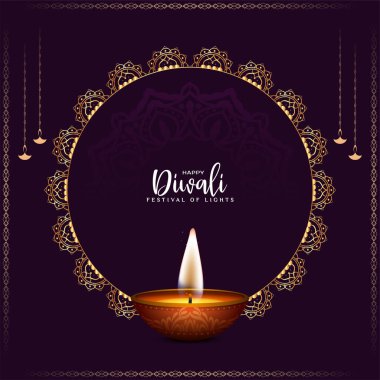 Altın çerçeve ve diya vektörüyle Mutlu Diwali Festivali
