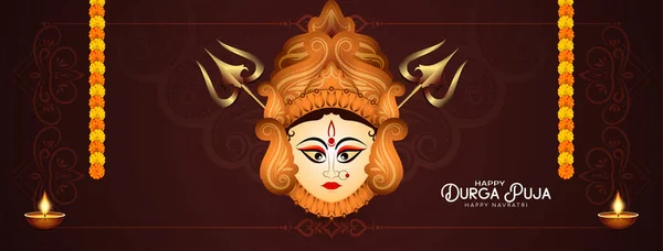 Durga Puja Feliz Navratri Festival Elegante Celebração Banner Design Vector — Vetor de Stock