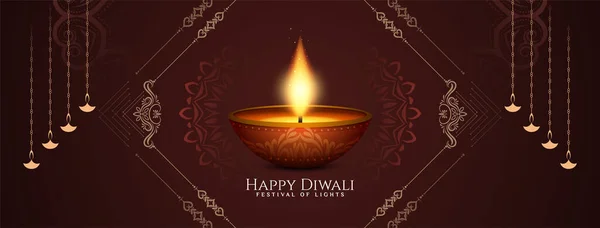Hermoso Feliz Diwali Festival Tradicional Celebración Banner Diseño Vector — Vector de stock