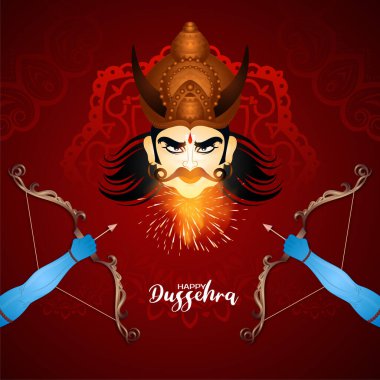 Mutlu Dussehra mitolojik festivali arka plan tasarım vektörünü selamlıyor