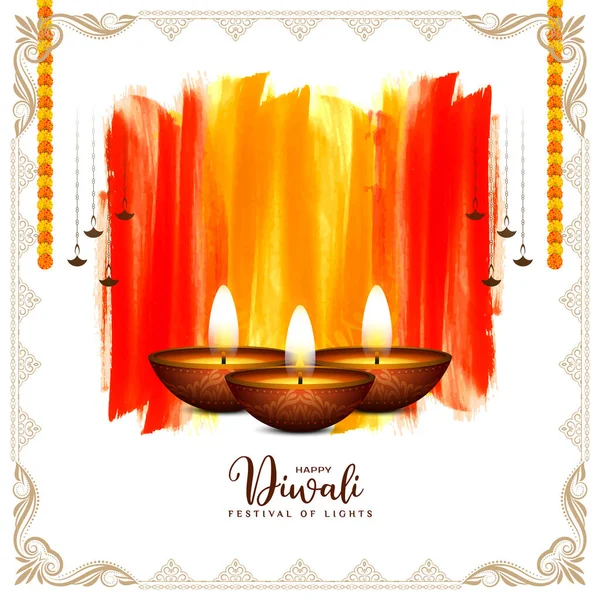 美しい幸せなDiwali祭りの装飾的な背景とともにDiyaベクトル — ストックベクタ