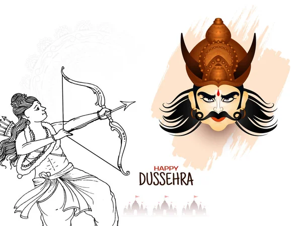 Happy Dussehra Culturele Festival Achtergrond Met Lord Rama Gericht Pijl — Stockvector