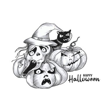 Cadılar Bayramı Festivali 'nin korkutucu balkabağı arkaplan vektörlü tebrik kartı kutlu olsun