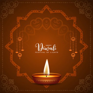 Güzel Mutlu Diwali Festivali Diya vektörüyle arka planı selamlıyor