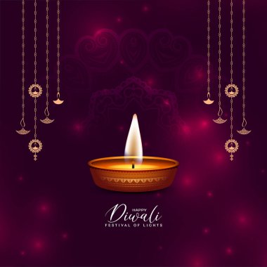 Güzel Mutlu Diwali Festivali Diya vektörüyle arka planı selamlıyor