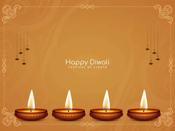 Beautiful Happy Diwali Festival Greeting Background Diya Vector — Stock Vector