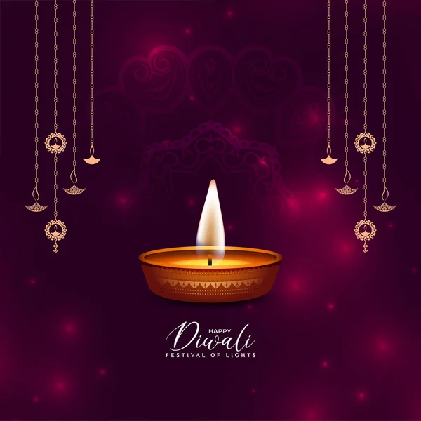 Bello Sfondo Felice Diwali Festival Saluto Con Vettore Diya — Vettoriale Stock