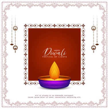 Güzel Mutlu Diwali Festivali tebrik kartı tasarım vektörü