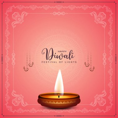 Mutlu Diwali Festivali kutlamaları, diya vektörlü klasik arka plan