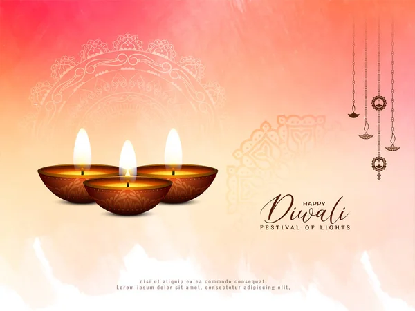 Индийский Религиозный Фестиваль Счастливого Дивали Праздник Фон Приветствия Diya Вектор — стоковый вектор
