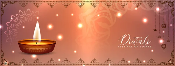 Happy Diwali Hindú Tradicional Festival Cultural Banner Con Diya Vector — Archivo Imágenes Vectoriales