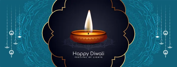 Happy Diwali Hindu Traditional Cultural Festival Banner Diya Vector — Stock Vector