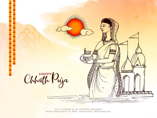 Happy Chhath Puja Religieuze Indiase Festival Achtergrond Vector — Stockvector