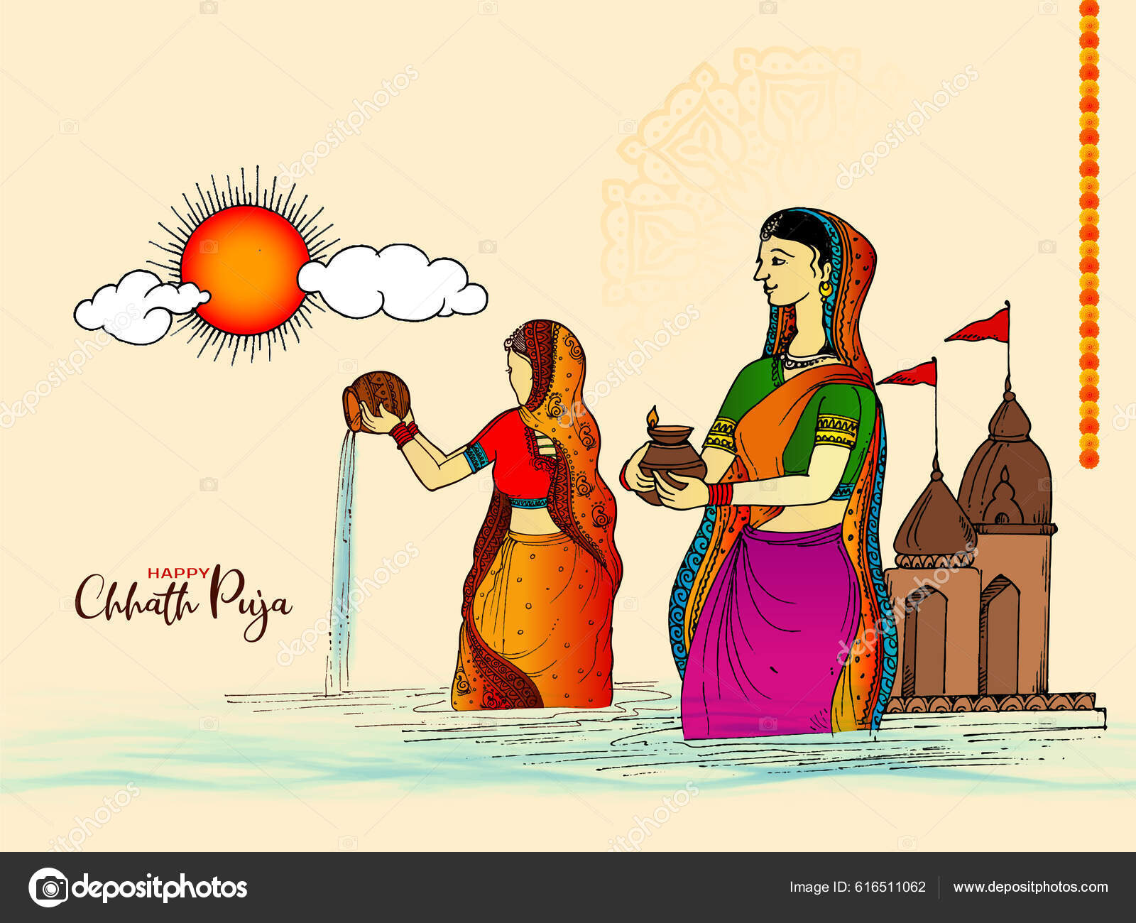 Happy Chhath Puja Illustration Indian Lady Worship Sun at River Ghaat Stock  Vector - Illustration of puja, happy: 134357743