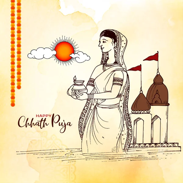 Happy Chhath Puja Indiaas Religieus Festival Achtergrond Vector — Stockvector