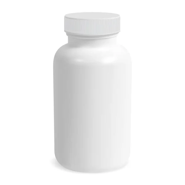 白色补充剂瓶模型 药丸罐 分离病媒 医用石碑容器白色空白 药物胶囊可设计 阿司匹林或抗生素产品说明 — 图库矢量图片